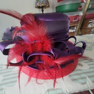 Red Straw Hat w/Purple SatinTop